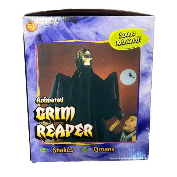 Gemmy Halloween Shrieking Grim Reaper Shakes Talks Laughs Eyes Light Up Works - Picture 1 of 8